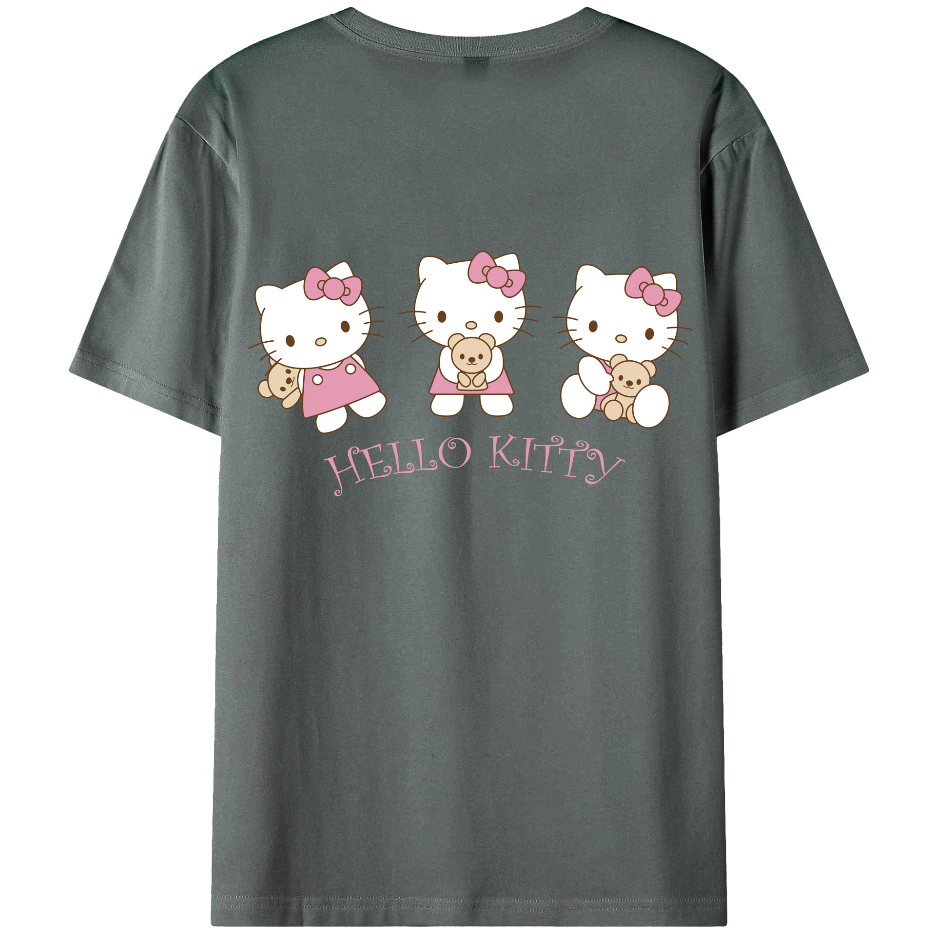 （画像用） Hello Kitty ハローキティ 綿100％ メンズ半袖Tシャツ（バックプリント） 通気性